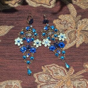 Michal Negrin Blue and Gold Floral Earrings